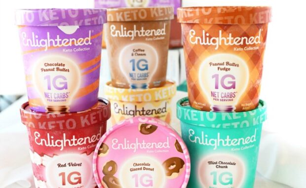 enlightened pint size ice cream cartons stacked on eachother