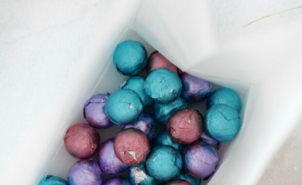 foiled chocolate balls inside a bag