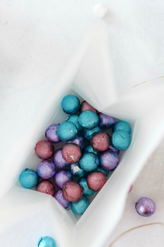 foiled chocolate balls inside a bag