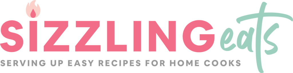 Sizzling Eats Blog logo- pink and blue.